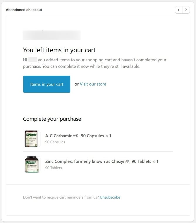 Abandoned Cart Email Example