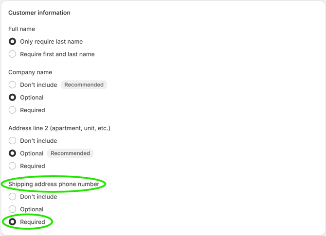 Shopify Phone Number Required